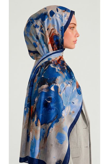 Vi̇ona Patterned Sandy Shawl - Dark Blue