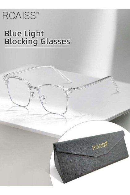 Blue Light Blocking Glasses Blue Light Filter Computer Reading Gaming TV Phones Browline Eyewear Fashion Anti Eyestrain Headache for Men Women 52mm Transparent Grey