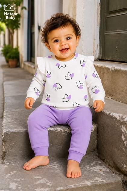 Baby Girl Heart Patterned Top and Bottom Set Seasonal 3 6 9 12 Months