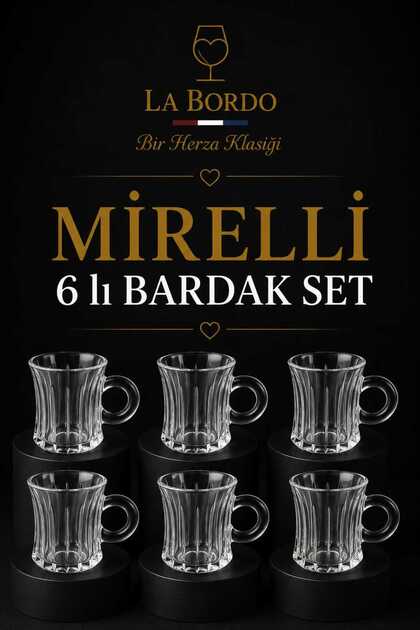 Mirelli Mug Set of 6 Glass Tea and Coffee Cups with Handles - 160 ml
