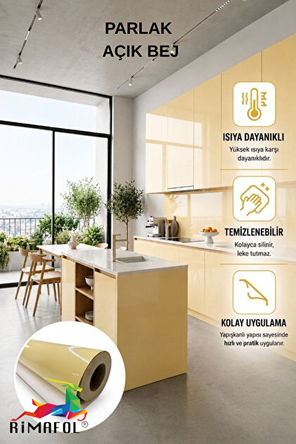 Glossy Light Beige Adhesive Kitchen -Cabinet and Furniture Covering Film