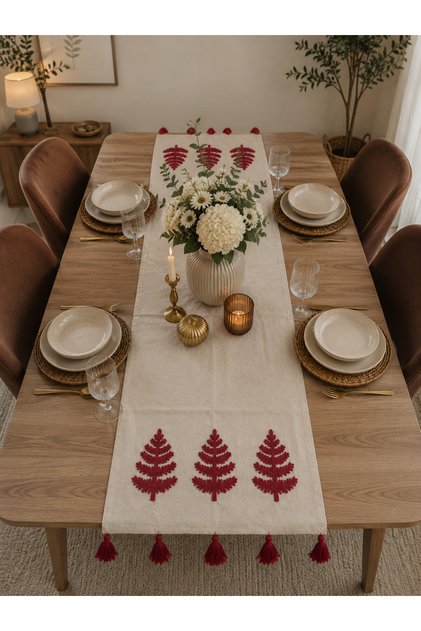 100% Cotton Bohemian Buldan Hand Embroidered Luxury Table Runner (40X130Cm)