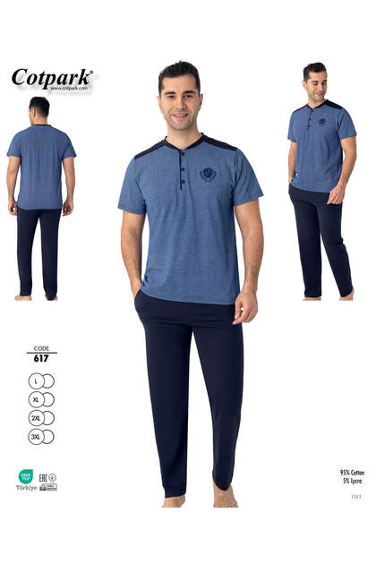 Men's Cotton Lycra Short Sleeve Basic T-Shirt Pants Pajama Set Loungewear 617