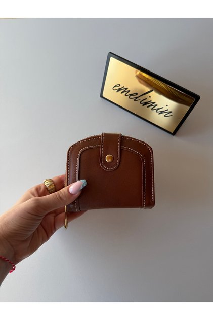 Tan Brown Zippered and Snap-Fastened Mini Women's Wallet with Card Holder and Coin Compartment
