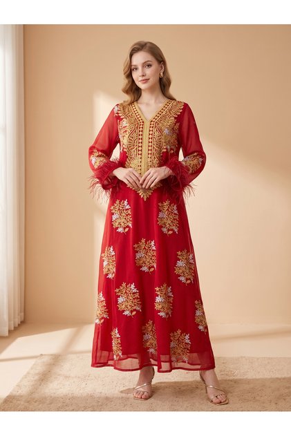 Stylish Long Abaya Dress with Silver Sequins