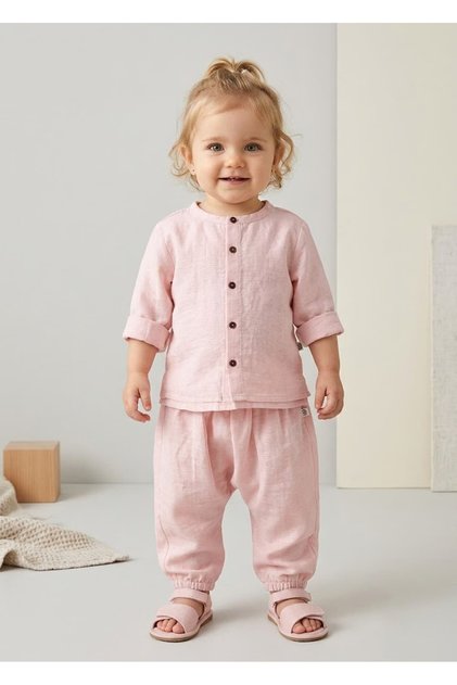 Organic Voile Fabric Button Closure Pink Summer Baby Girl Shirt