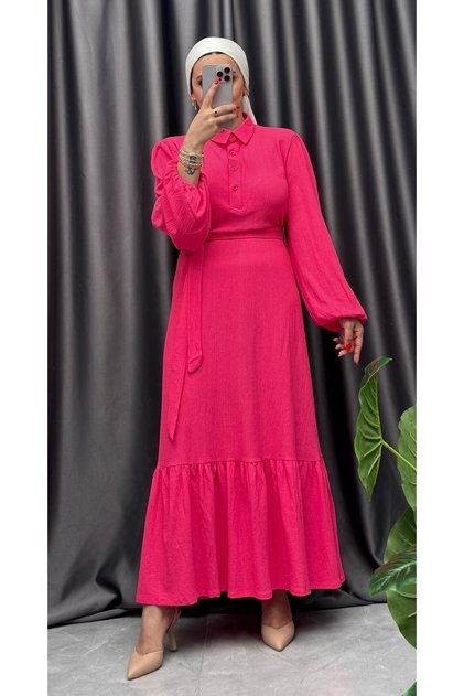 Shirt Collar Wrinkled Dress