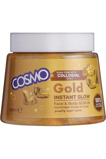 Cosmo Skin Care Colloidal Gold Instant Glow Face & Body Scrub 500ml, Remove Blackheads, Dead Skin, 100% Natural Extracts, Deep Cleaning Scrubs, Smooth & Silky Skin, For Women & Men