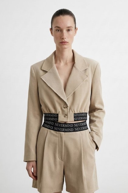 Lastik Detaylı Crop Kadın Ceket Ckt01795 Bej