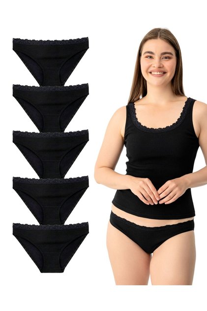 Women's Organic Cotton 5-Piece Lace Ribbed Slip Panties