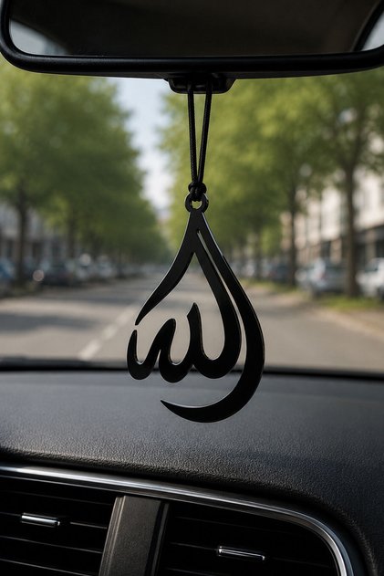 زخرفة مرآة الرؤية الخلفية المقطوعة بالليزر من البليكسي الأسود بكلمة الله، إكسسوار سيارات ثلاثي الأبعاد 4.5x7 سم