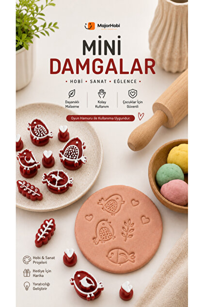 Mini Mühür Damga Seti 12’li Seramik Polimer Kil Kurabiye Kalıbı Kuş Desenli