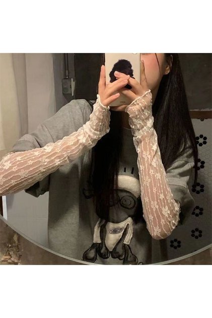 One Size White Women Sun Protection Sleeves Fashion Driving Summer Thin Lace Mesh Breathable Arm Sle