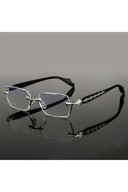 Black Silver Men's High-definition Anti Blue Light Glasses - Retro Transparent Lens Full Frame Desig