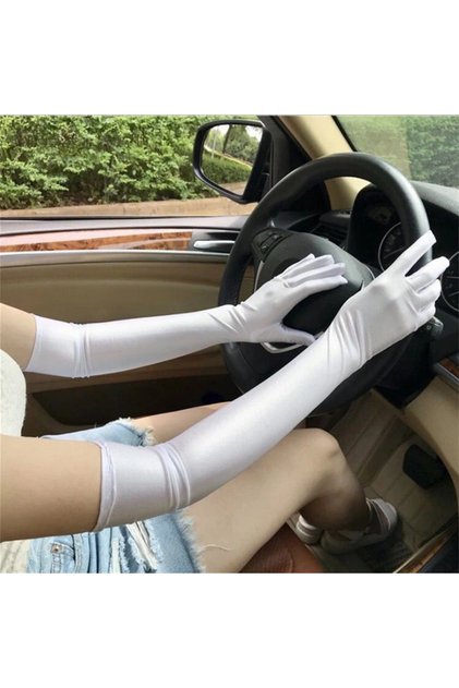 One Size White 53cm Classic Women Spandex Stretch Long Gloves Drive Sun Protection Etiquette Opera E
