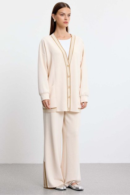 Sim line ribbed pants set beige