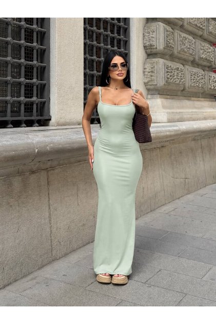 Women's Light Green Slim Fit Strappy Flexible Dress
