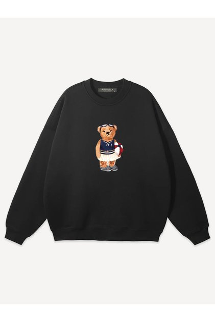 Unisex Beach Teddy Printed Crew Neck Oversize Sweatshirt