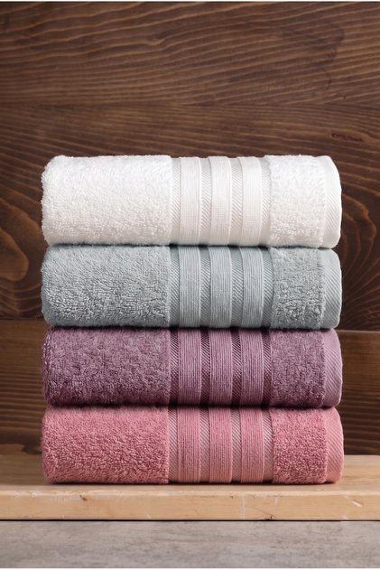 Pera 4-Piece Jacquard Towel Set | Hand, Face, and Hair Towel | High Absorbency - Fast Protection | 50X90 cm | 100% Cotton