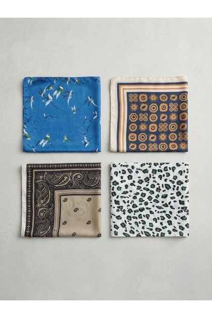 4’lü Set Soft kumaş Fular 55x55cm Toptan Hediyelik Etnik Geometrik