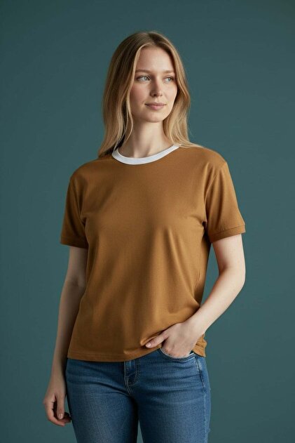 tobacco color shirt Weathered Slub Classic Tee Generous fit Piyera Women's Crew Neck Tobacco