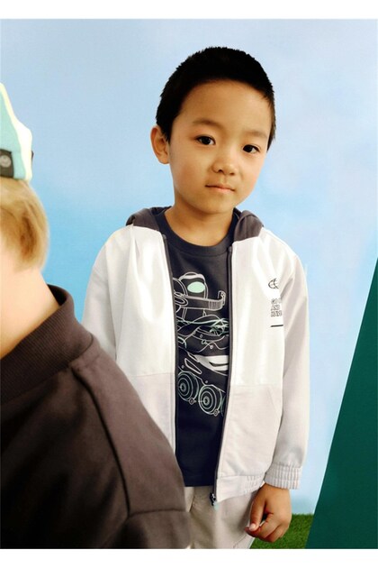 Boy's Color Block Zippered Hooded Sweatshirt Cardigan 2-10 Years White - Green