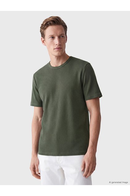 Southblue Khaki Crew Neck Textured Men's T-Shirt