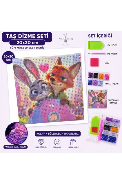 Zootopia Judy Hopps & Nick Wilde Diamond Painting Taş Dizme Seti 20x20 cm – Tüm Malzemeler Dahil