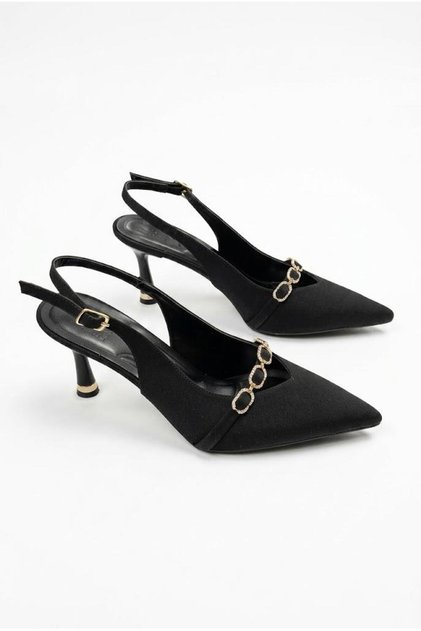 35096 Satin Chain Buckle Detailed 7 cm Heel Height Women's Shoes