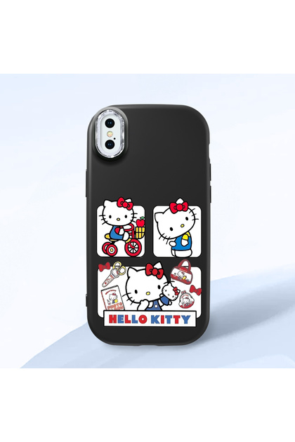 iPhone XS Max Compatible Case with Camera Protector Black Silicone Couple Phone Case with Kitty Pattern