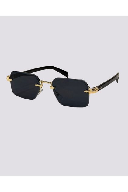 Astro Rectangular Black Unisex Women's Men's Uv400 Protected Frameless Gold Hinged Sunglasses