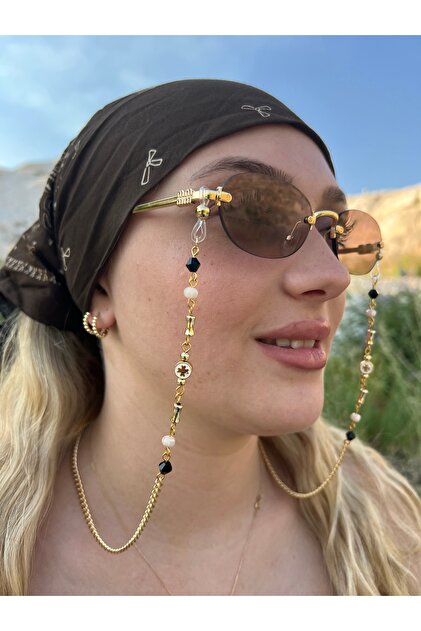 Premium Metal Clover Detailed Gold Eyeglass Chain | Women's Glasses Strap | Silicone Tip Eyeglass Accessory | Compatible with All Glasses