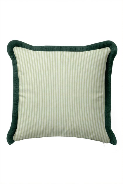 Elegant Fringed Pillowcase with Stripes - Stylish Minimal Nordic Green Black Tassel Throw Pillow Cover