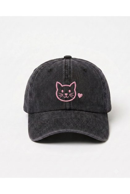 Minimal Cat Embroidered Hat / Minimal Cat Pink Embroidered Hat Baseball Cap Cat Themed Hat
