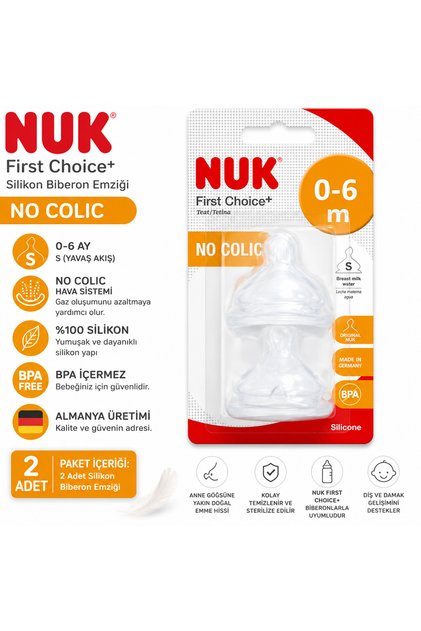 First Choice+ No Colic Silikon Biberon Emziği S 0-6 Ay 2’li Paket BPA Free