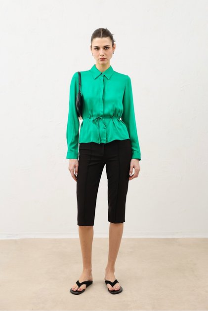 Green Waist-Tie Women's Shirt
