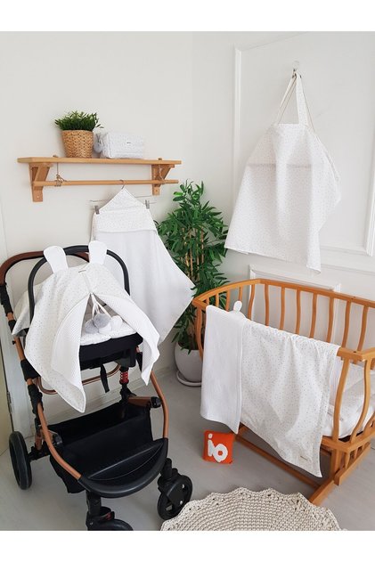 Dot Patterned 5-Piece Baby Blanket Stroller Cover Bottom Opening Set Baby Towel Breastfeeding Bib Care Bag