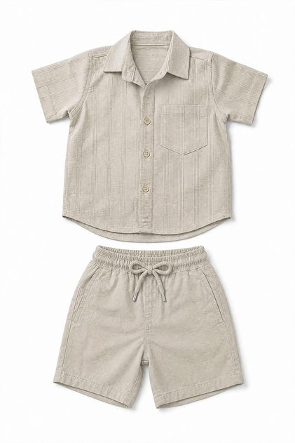 Boys' Textured Cotton Shirt and Shorts Set
