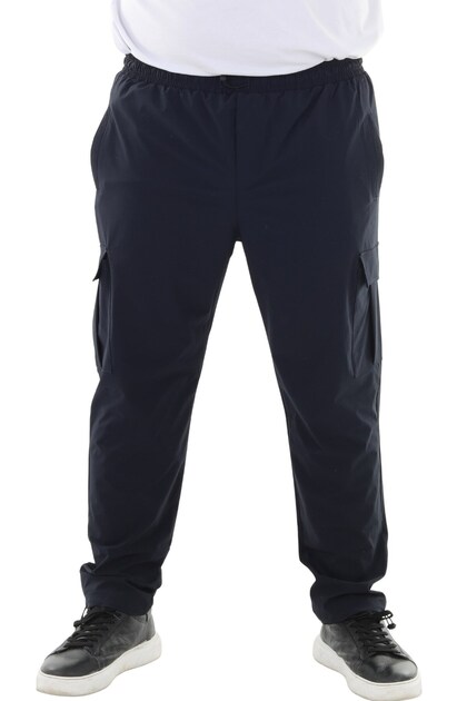 Men's Large Size Cargo Pocket Lycra Parachute Fabric Pants/Sweatpants Navy Blue