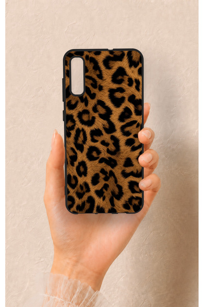 Samsung A70 Compatible Dark Leopard Leather Patterned Silicone Case