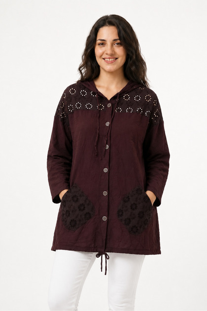 Women's Guipure Detailed Buttoned Long Sleeve Aerobin Jacket