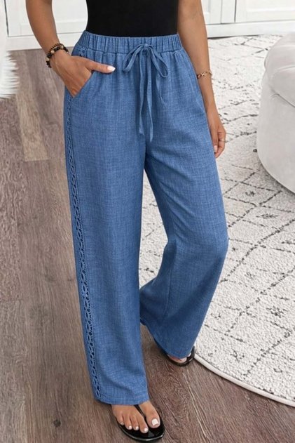 Women's High Waist Ornamental Lace-Up Side Lace Detail Long Trousers