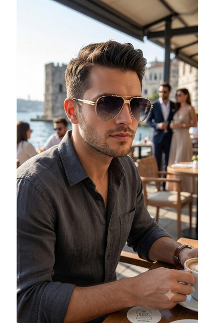 Black Gradient Glass Aviator Men's Sunglasses with Gold Frame
