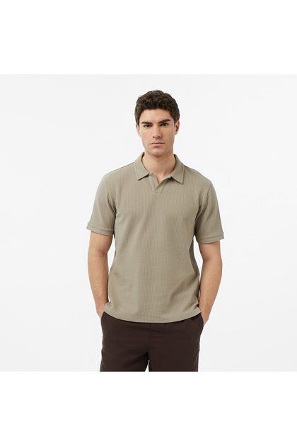 Men's Beige Regular Fit Polo Neck T-Shirt