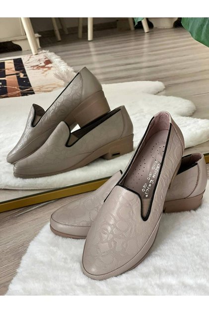 Valenza Collection Hakiki Deri Ortopedik Taban Desenli Kadın Loafer / Günlük Ayakkabı - vizon