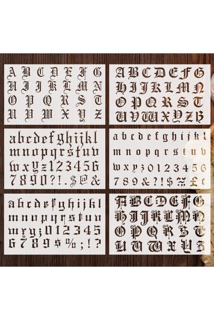 6 pcs 6Pcs Old English Alphabet Letter Stencils Reusable DIY Craft Painting Template for Scrapbook E