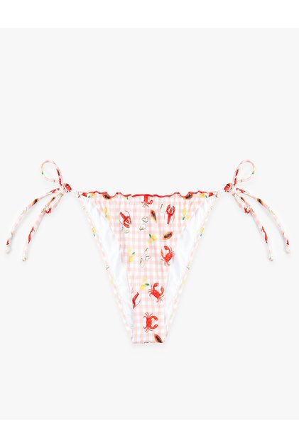 Fırfır Detaylı Yengeç Baskılı Pötikareli Bikini Altı