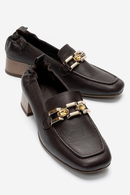 Ferviya Women's Genuine Leather Low Heel Loafer Shoes Brown