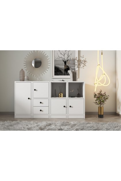 CONSOLA RAFLI DOLAPLI ÇEKMECELİ KONSOL BEYAZ 130 CM KNS-1044-Ç