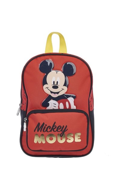 Ghiozdan gradinita Mickey Mouse cu buzunarel frontal, rosu, 20 x 27 x 9 cm